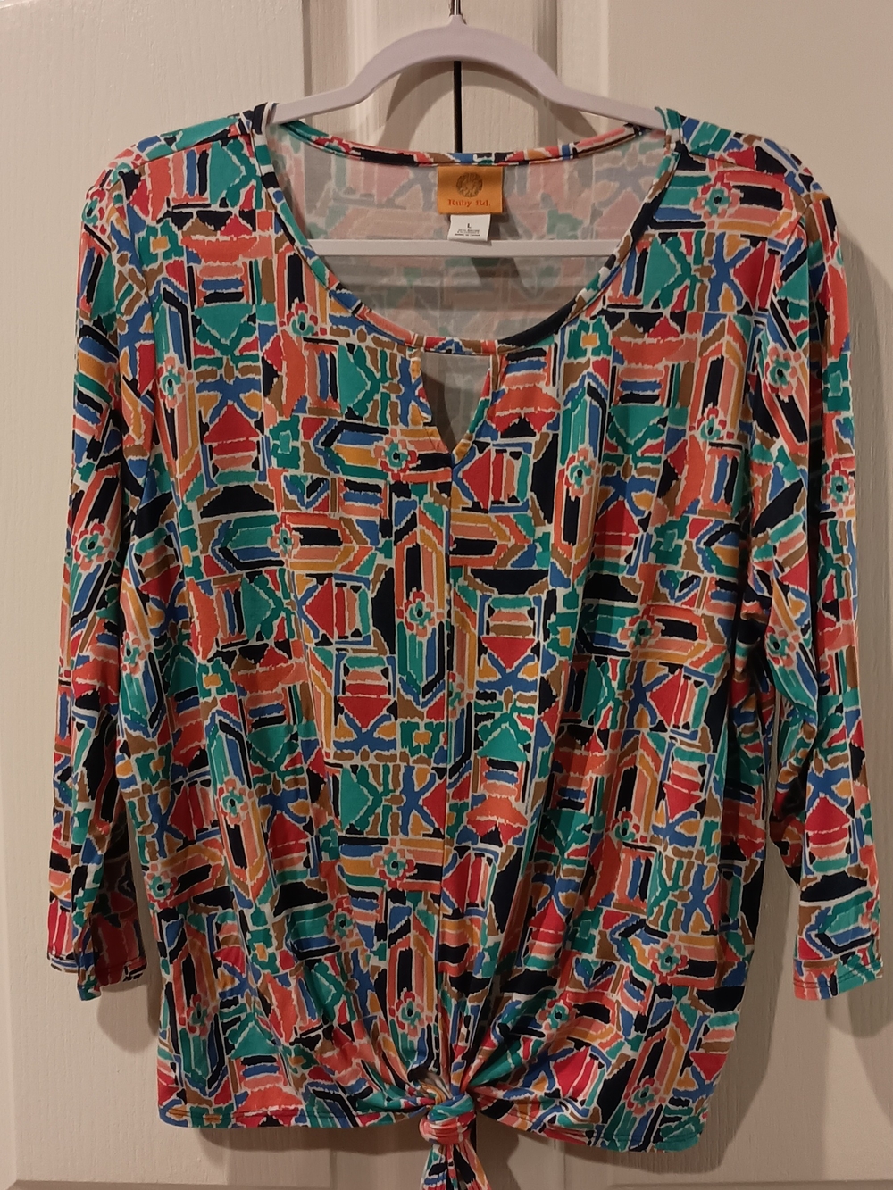 Ruby Rd. Multicolor Geometric Tie-Front Tunic